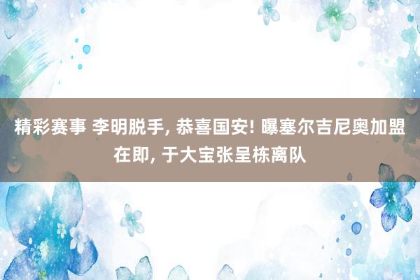 精彩赛事 李明脱手, 恭喜国安! 曝塞尔吉尼奥加盟在即, 于大宝张呈栋离队