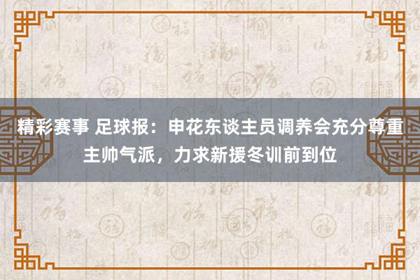 精彩赛事 足球报：申花东谈主员调养会充分尊重主帅气派，力求新援冬训前到位