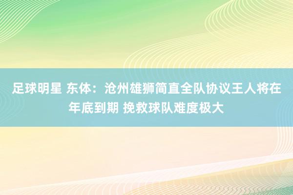 足球明星 东体：沧州雄狮简直全队协议王人将在年底到期 挽救球队难度极大