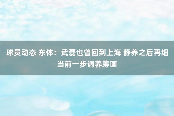 球员动态 东体：武磊也曾回到上海 静养之后再细当前一步调养筹画